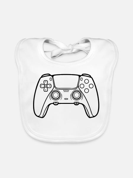Gamepad Controller Outline Icon - Baby Bio-Lätzchen - Weiß - Vorne