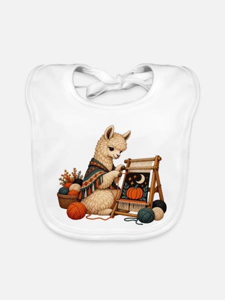 Alpaka webt einen Halloween-Wandteppich - Baby Bio-Lätzchen - Weiß - Vorne