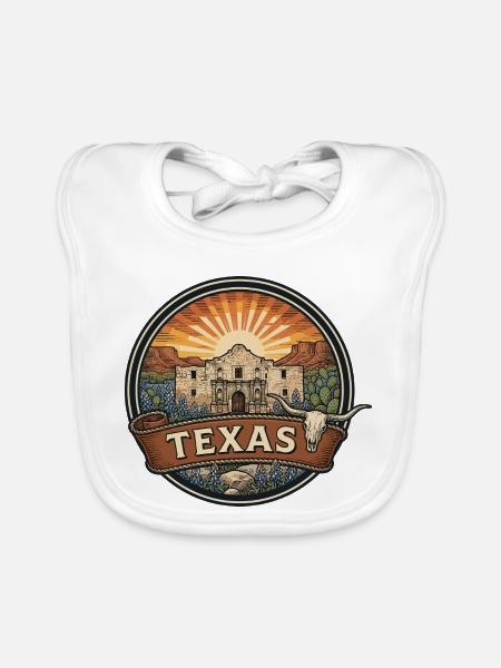 Texas Alamo Lone Star Vintage-Reiseabzeichen - Baby Bio-Lätzchen - Weiß - Vorne