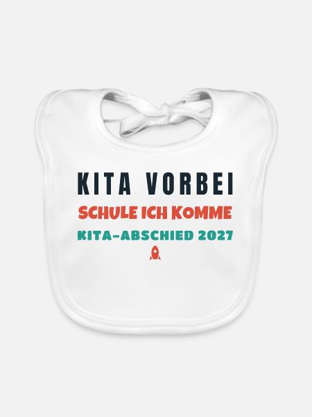 Kita Abschied 2027 Tschüss Kindergarten Schulkind - Baby Bio-Lätzchen - Weiß - Vorne