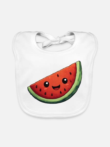 Kawaii Wassermelone Scheibe - Baby Bio-Lätzchen - Weiß - Vorne