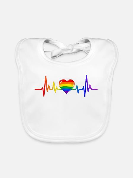 LGBTQ Herz Herzfrequenz Puls EKG Herzlinie - Baby Bio-Lätzchen - Weiß - Vorne