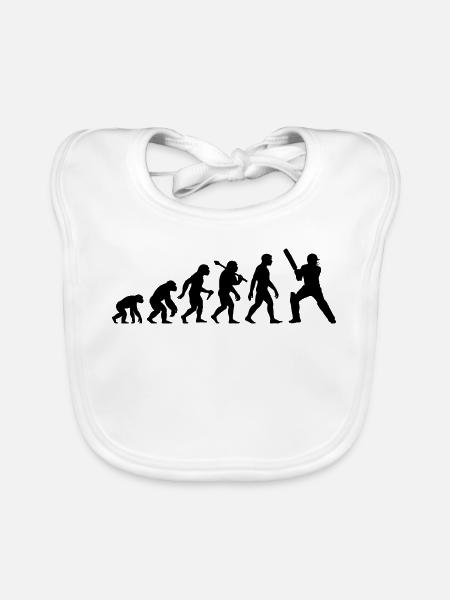 Cricket Evolution – Schlagmann – Ich Liebe Cricket - Baby Bio-Lätzchen - Weiß - Vorne
