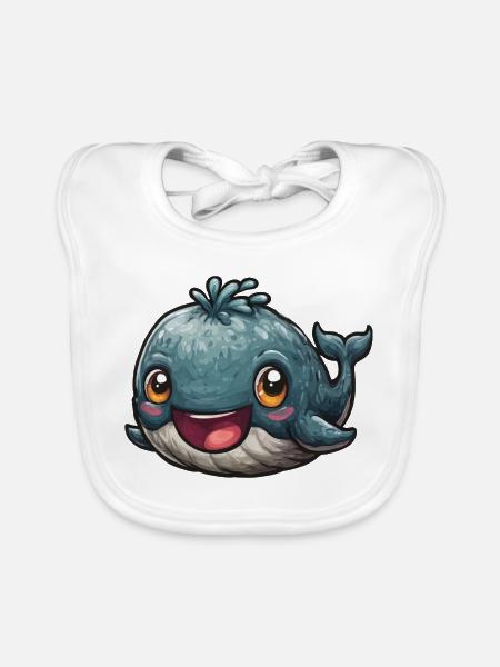 Kuschelige Blauwal-Illustration - Baby Bio-Lätzchen - Weiß - Vorne