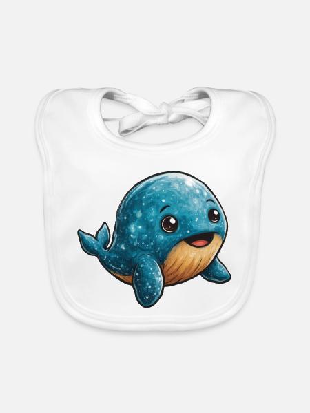 Kuscheliger Blauwal-Charakter - Baby Bio-Lätzchen - Weiß