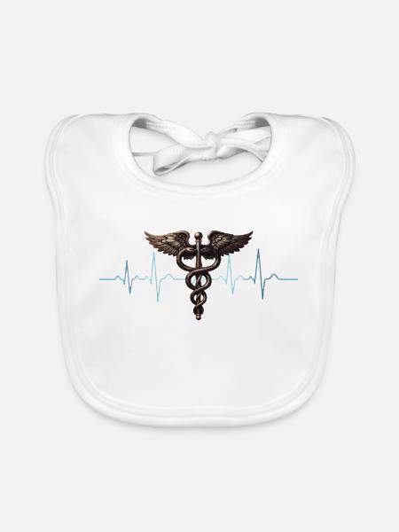 Flügel-Caduceus Herzschlag Design - Baby Bio-Lätzchen - Weiß - Vorne