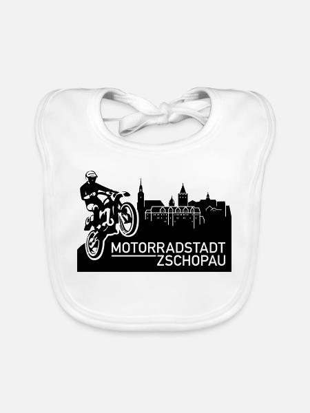 Motorradstadt Zschopau (Farbe änderbar) - Baby Bio-Lätzchen - Weiß - Vorne