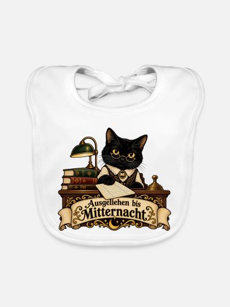 Schwarze Katze als Bibliothekarin - Baby Bio-Lätzchen - Weiß - Vorne