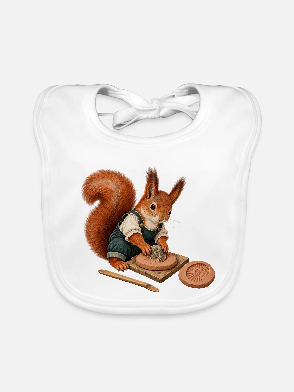 Eichhörnchen mit Fossilabdruck - Baby Bio-Lätzchen - Weiß - Vorne