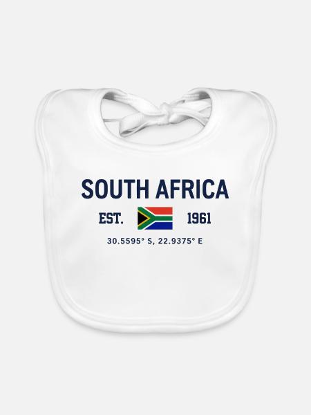 South Africa - Südafrika - Flagge - Koordinaten - Baby Bio-Lätzchen - Weiß - Vorne