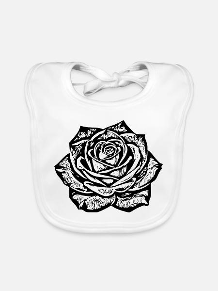  Rose Blüte Blume schwarz Rosenblüte Geschenk  - Baby Bio-Lätzchen - Weiß - Vorne