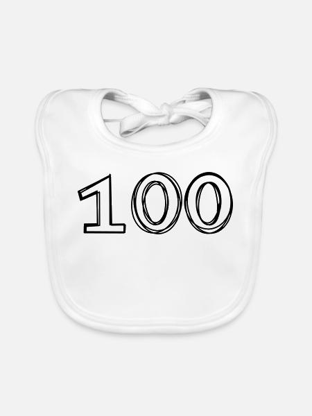 Zahl 100 handgezeichnet - Baby Bio-Lätzchen - Weiß - Vorne
