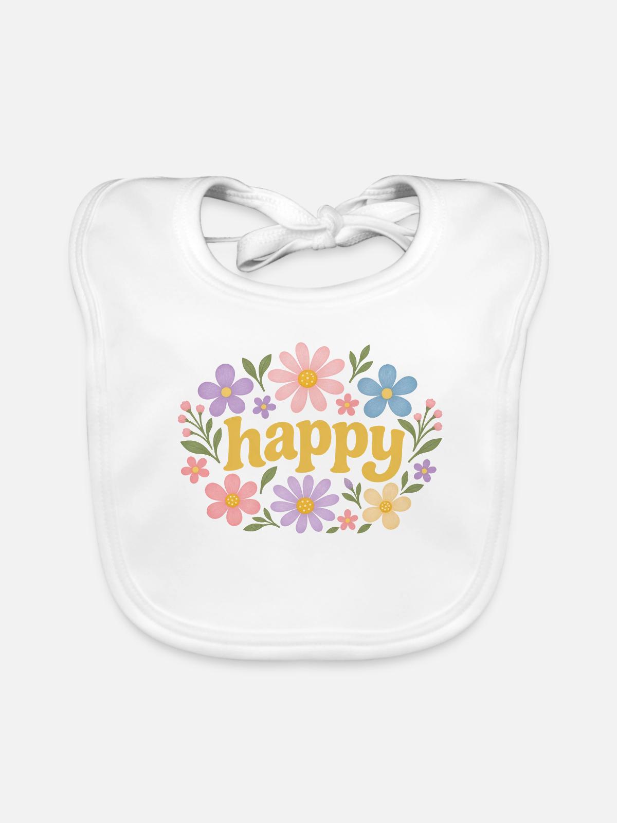 Glückliche Blumen - Baby Bio-Lätzchen - Weiß - Vorne