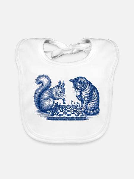 Eichhörnchen Katze Schach - Baby Bio-Lätzchen - Weiß - Vorne