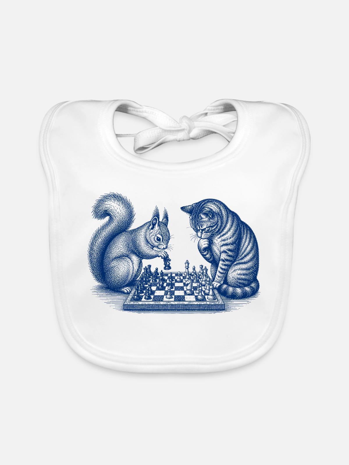 Eichhörnchen Katze Schach - Baby Bio-Lätzchen - Weiß - Vorne