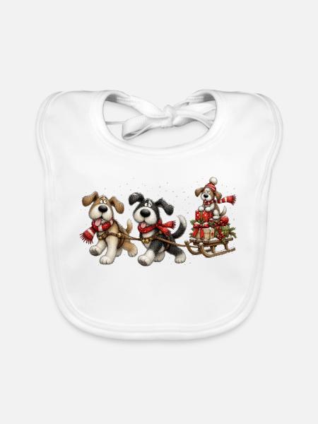 🎁 Weihnachts-Schlittenhunde - Baby Bio-Lätzchen - Weiß - Vorne
