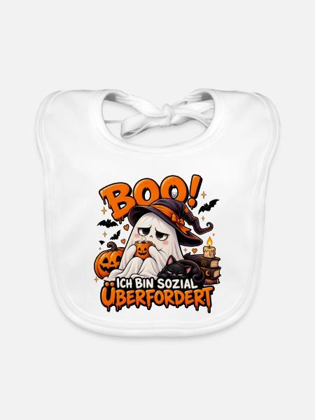 Halloween Geist: Sozial Überfordert - Baby Bio-Lätzchen - Weiß - Vorne