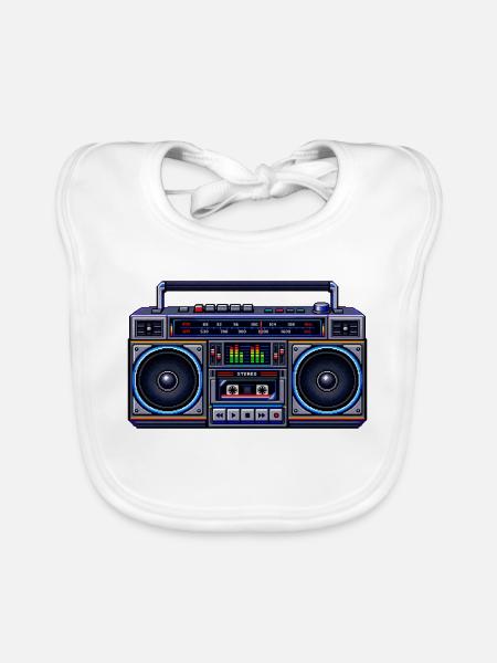 Pixel-Art Ghetto Blaster - Baby Bio-Lätzchen - Weiß - Vorne