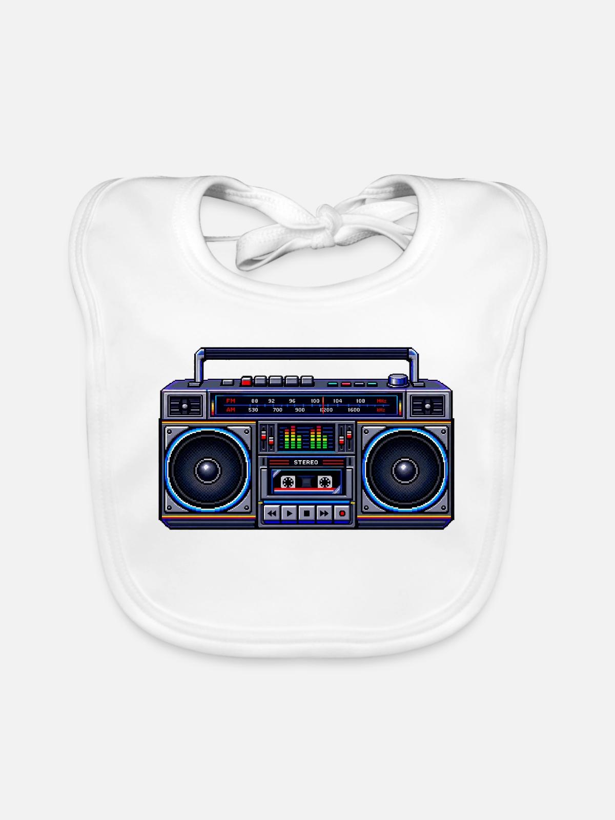 Pixel-Art Ghetto Blaster - Baby Bio-Lätzchen - Weiß - Vorne