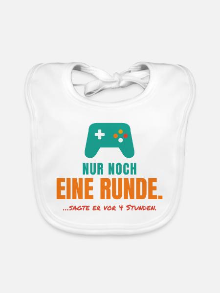 Nur noch eine Runde – Gamer Spruch - Baby Bio-Lätzchen - Weiß - Vorne
