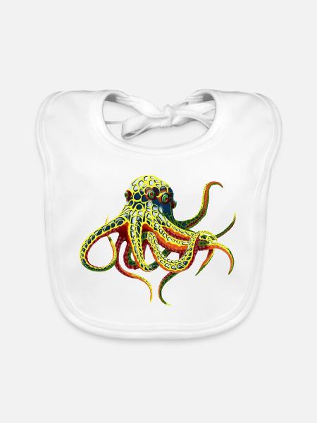 Neon-Oktopus  - Baby Bio-Lätzchen - Weiß - Vorne