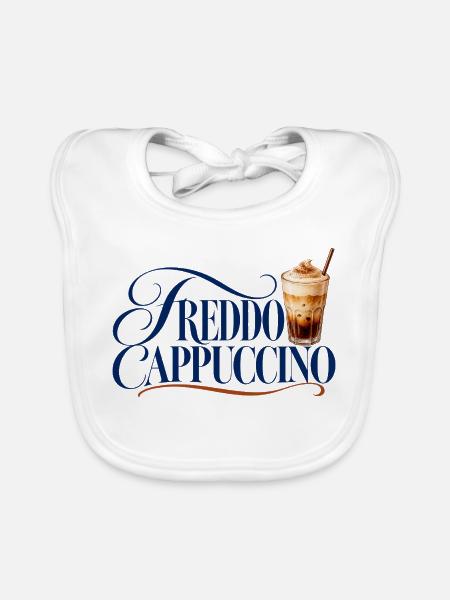 Freddo Cappuccino Schrift mit Eiskaffee - Baby Bio-Lätzchen - Weiß - Vorne