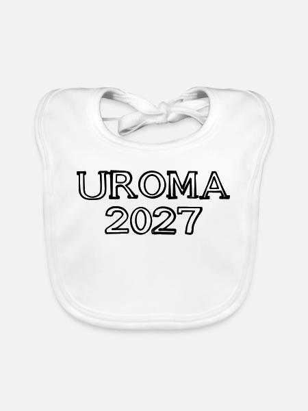 Uroma 2027 Schriftzug handgezeichnet - Baby Bio-Lätzchen - Weiß - Vorne