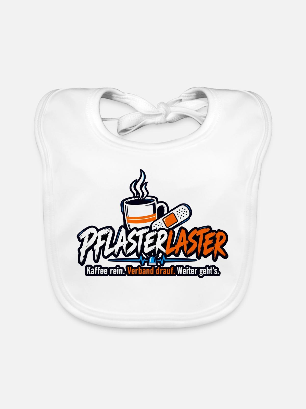 PflasterLaster Kaffee Motiv - Baby Bio-Lätzchen - Weiß - Vorne