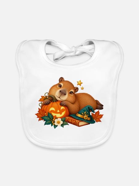 Capybara Halloween Kürbis Verspielter Stil - Baby Bio-Lätzchen - Weiß - Vorne