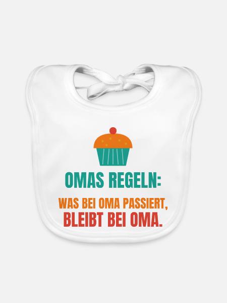 Omas Regeln: Was bei Oma passiert, bleibt bei Oma - Baby Bio-Lätzchen - Weiß - Vorne