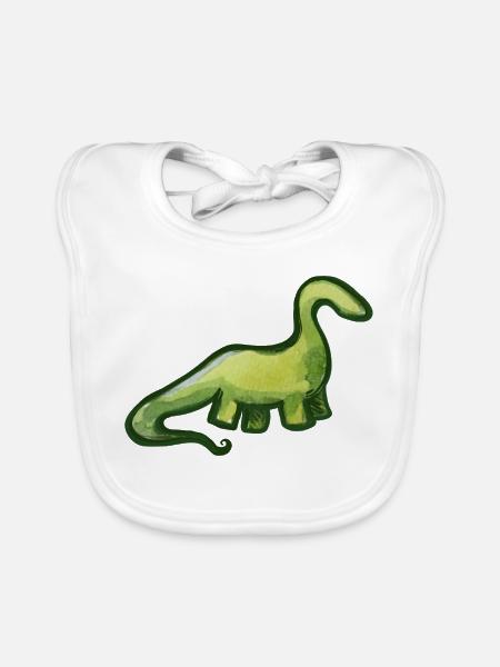 Salbeigrüner Aquarell-Dino - Baby Bio-Lätzchen - Weiß - Vorne