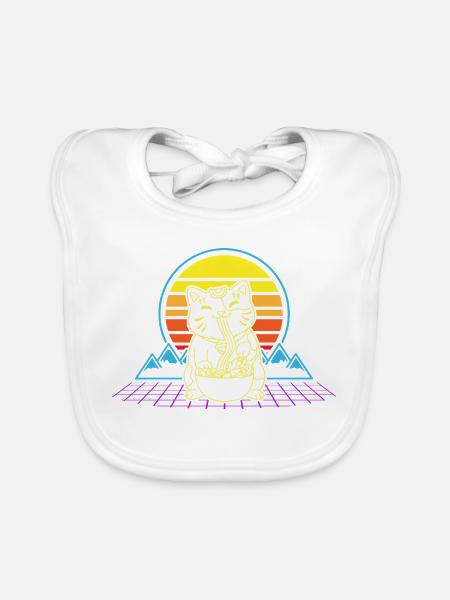 Katze Ramen Neon Retro - Baby Bio-Lätzchen - Weiß - Vorne