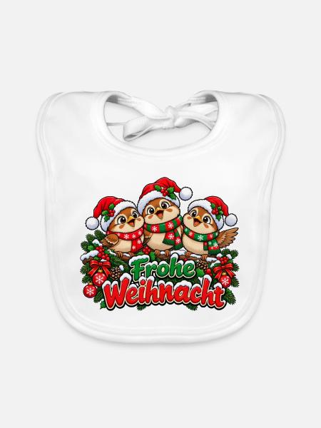 Frohe Weihnacht Vögel - Baby Bio-Lätzchen - Weiß - Vorne