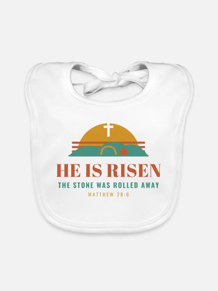 He Is Risen – Easter Christian Matthew 28:6 - Baby Bio-Lätzchen - Weiß - Vorne