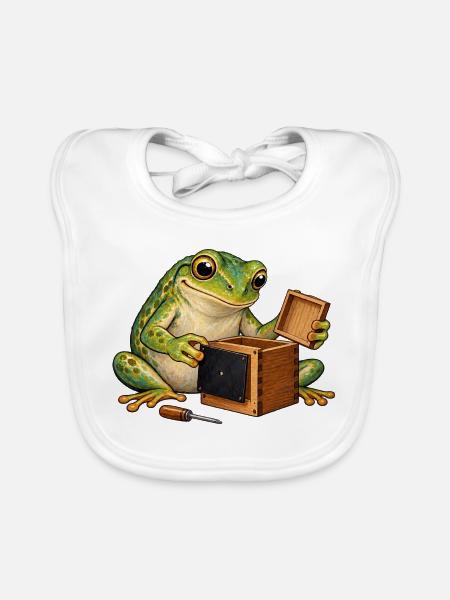 Frosch baut eine Lochkamera - Baby Bio-Lätzchen - Weiß - Vorne