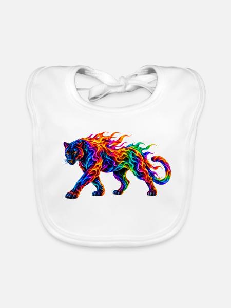 Regenbogen-Brennende Panther - Baby Bio-Lätzchen - Weiß - Vorne