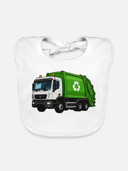 Grüner Müllwagen Recycling - Baby Bio-Lätzchen - Weiß - Vorne