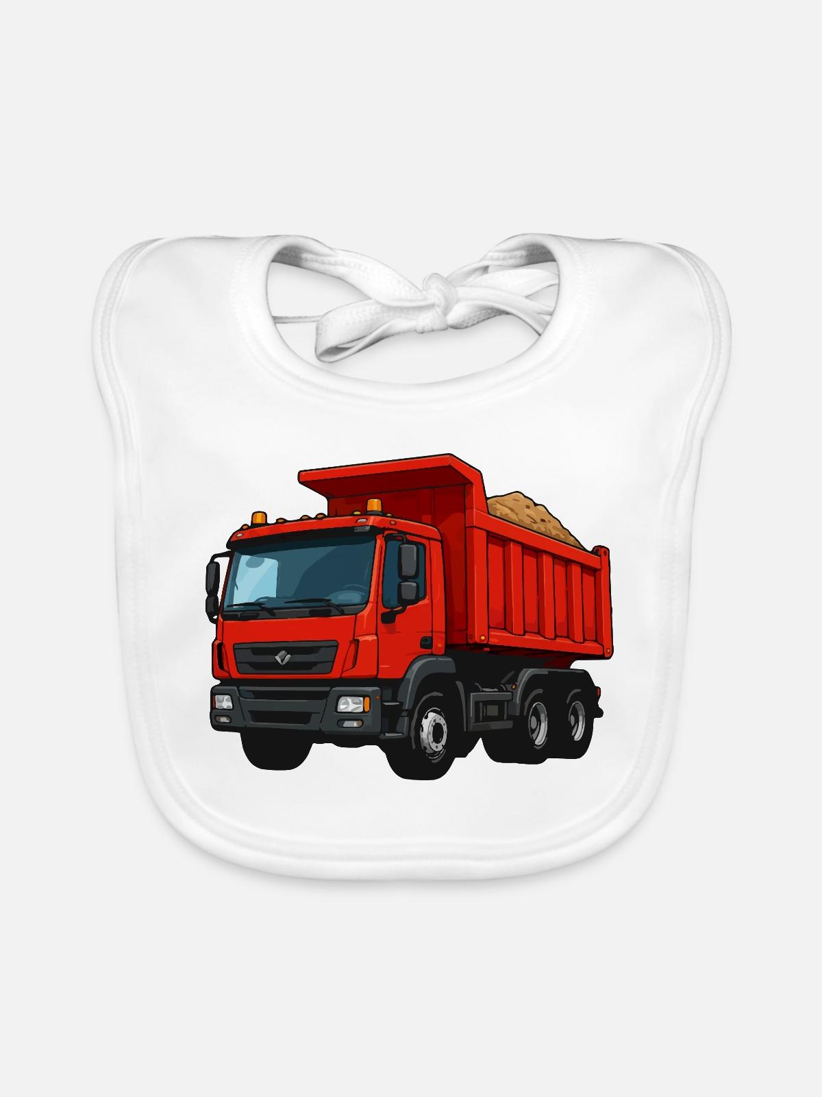 Roter Kipplader Cartoon-Design - Baby Bio-Lätzchen - Weiß - Vorne