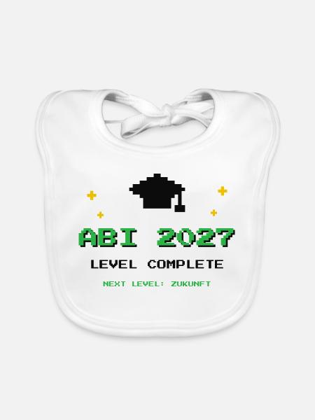 Abi 2027 – Level Complete Abitur Gamer Shirt - Baby Bio-Lätzchen - Weiß - Vorne