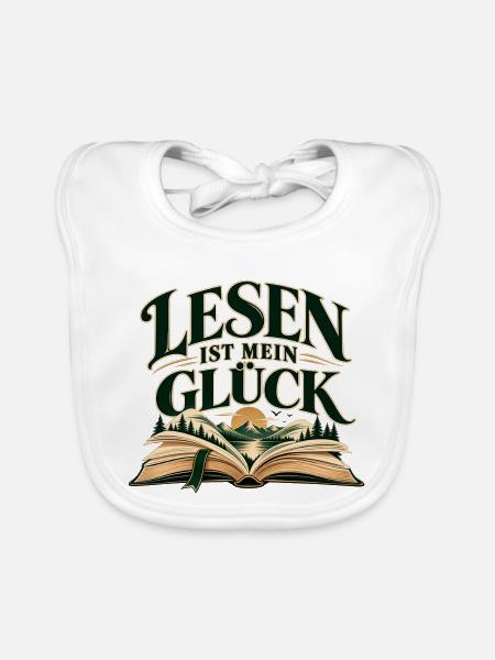 Lesen ist mein Glück Geschenktipp für Leseratten - Baby Bio-Lätzchen - Weiß - Vorne