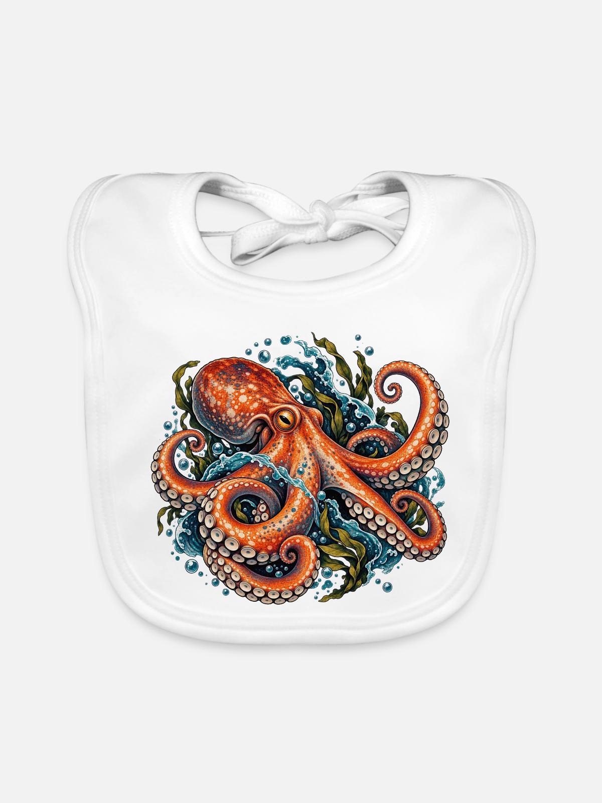 Oktopus - Baby Bio-Lätzchen - Weiß - Vorne