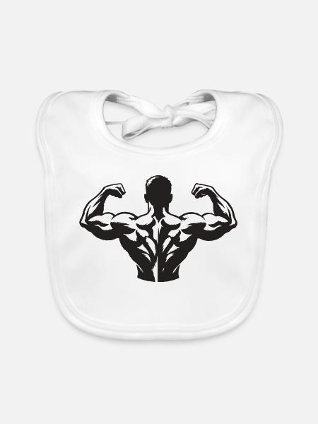 Kraftsilhouette Muskel-Print - Baby Bio-Lätzchen - Weiß - Vorne