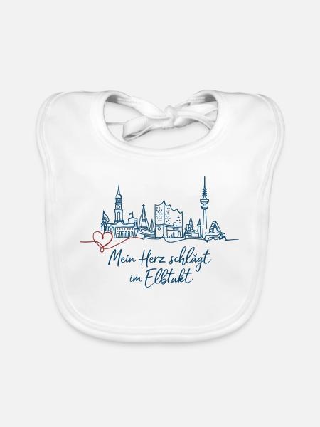 Hamburg Skyline – Mein Herz schlägt im Elbtakt - Baby Bio-Lätzchen - Weiß - Vorne