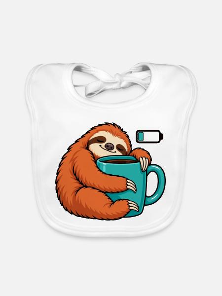 Cozy Sloth Kaffeetasse Kunst - Baby Bio-Lätzchen - Weiß