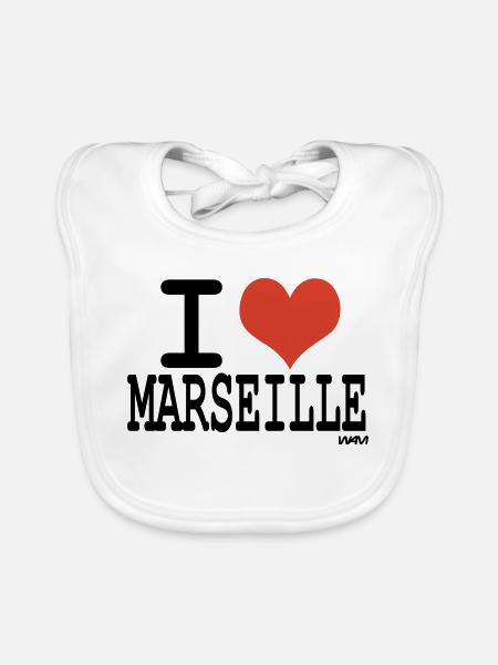 i love Marseille - couleurs personnalisables - Bavoir bio Bébé - blanc - Devant