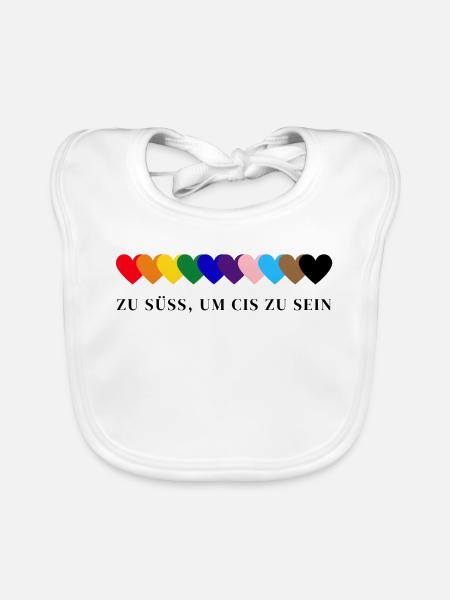 Zu süß um CIS zu sein Regenbogen Herzen - Baby Bio-Lätzchen - Weiß - Vorne