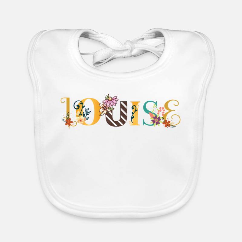 Art du nom LOUISE avec des fleurs brodées Bavoir bio Bébé