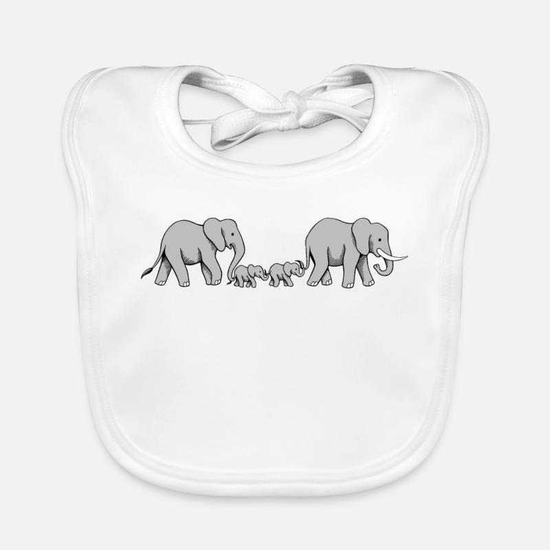 Famille d'éléphants de lignes mignonnes I - Bavoir bio Bébé - blanc