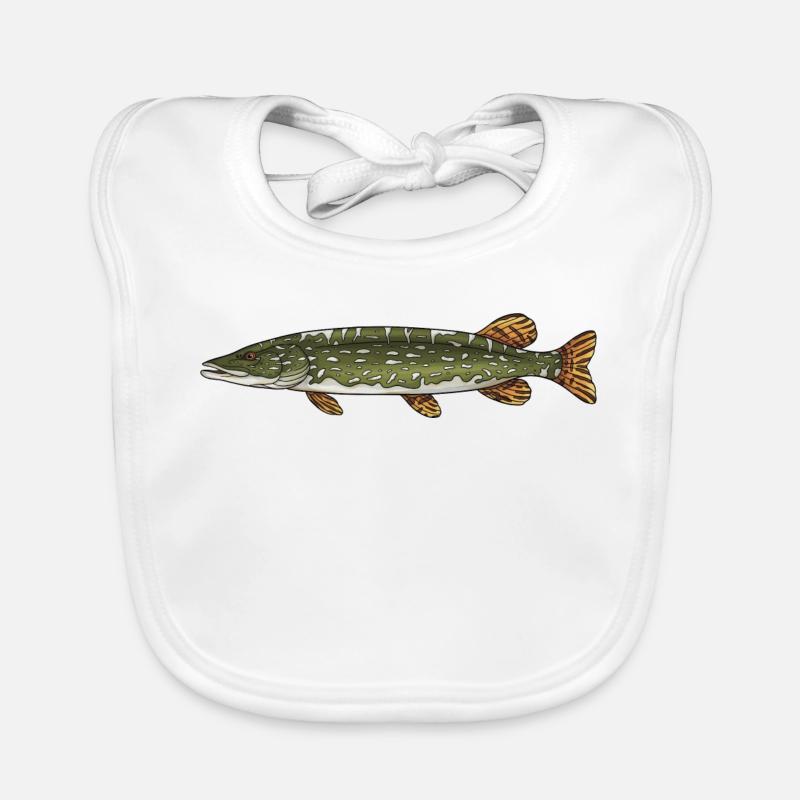 Hecht-Raubfisch-Fischerei-Design - Baby Bio-Lätzchen - Weiß