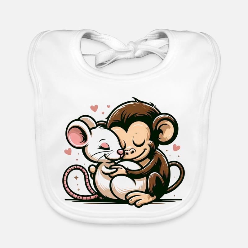 Cuddling Monkey And Mouse In Love Organic Baby Bibs
